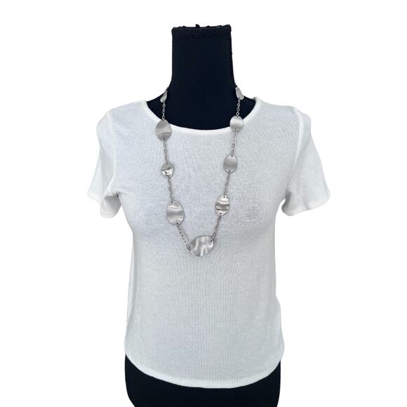 ALYA NWOT White Crew Neck Open Back Short Sleeve with Tie Detail Blouse Top - xs - Picture 5 of 8